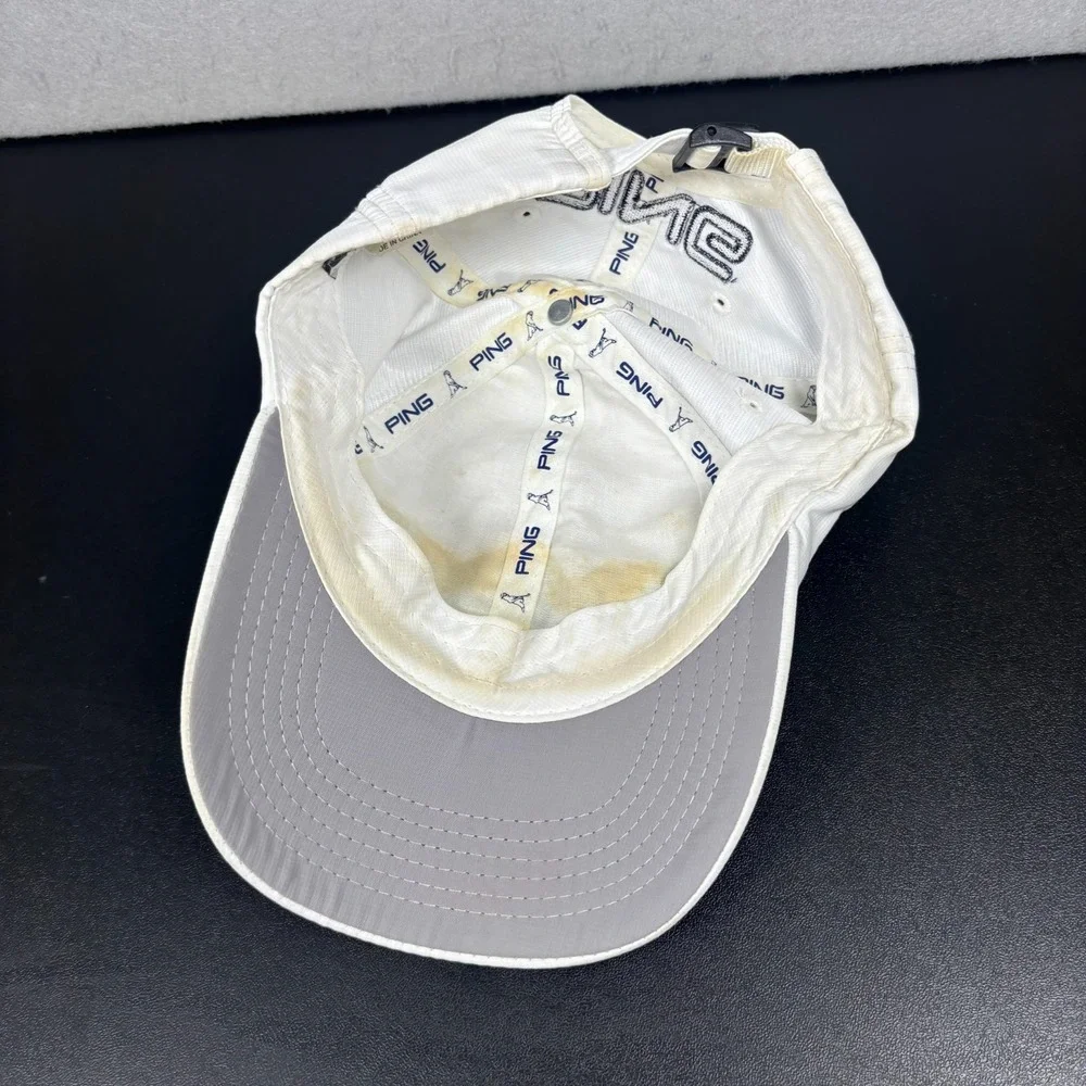 PING G25 Performance Golf Cap Adjustable Strap Back Hat White Navy Blue Logo